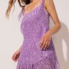 Sparkly Scoop Neck Sleeveless Gatsby Fringe Flapper Party Mini Dress - Violet