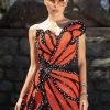 Sparkly Sequin Faux Pearl Crystal Butterfly Strapless Party Mini Dress - Burnt Orange
