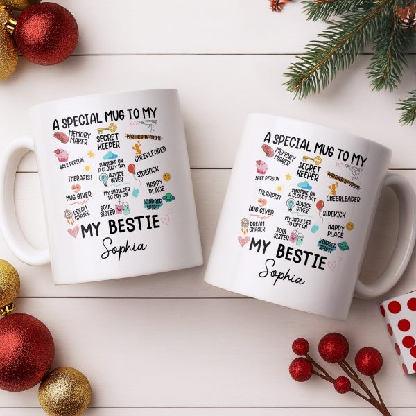 Special Mug To My Bestie Featuring Cupcake and Hearts - Personalized Custom Coffee Mug - BST471_MG