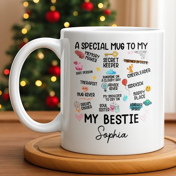 Special Mug To My Bestie Featuring Cupcake and Hearts - Personalized Custom Coffee Mug - BST471_MG