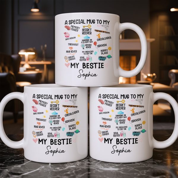 Special Mug To My Bestie Featuring Cupcake and Hearts - Personalized Custom Coffee Mug - BST471_MG