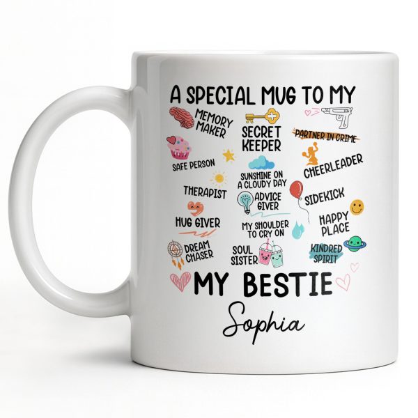 Special Mug To My Bestie Featuring Cupcake and Hearts - Personalized Custom Coffee Mug - BST471_MG