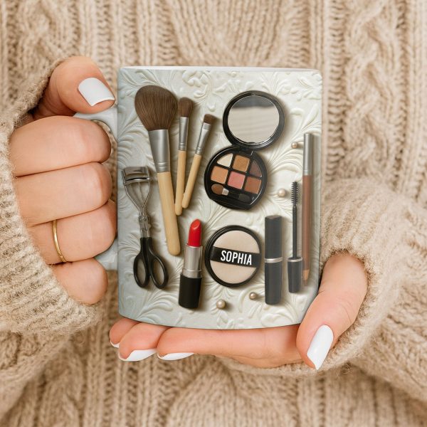Specially Designed Makeup Lover's Mug With Lipstick And Brushes - Personalized Custom Coffee Mug - HOB006_MG