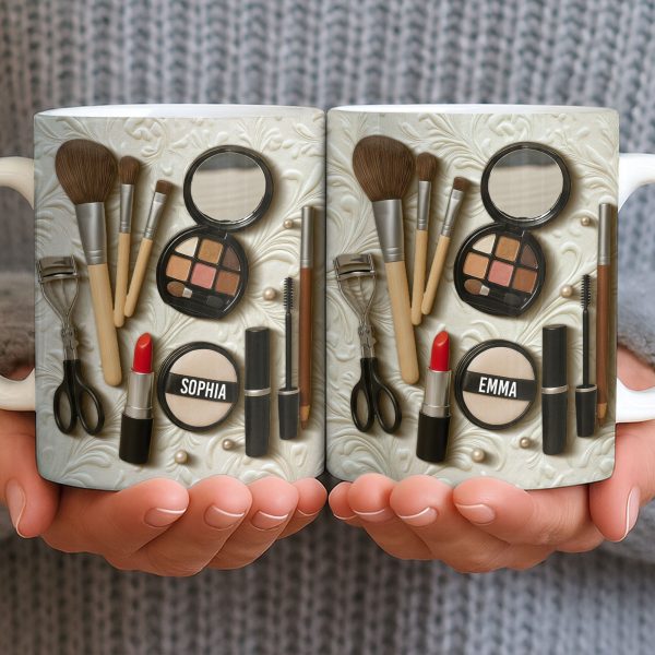 Specially Designed Makeup Lover's Mug With Lipstick And Brushes - Personalized Custom Coffee Mug - HOB006_MG