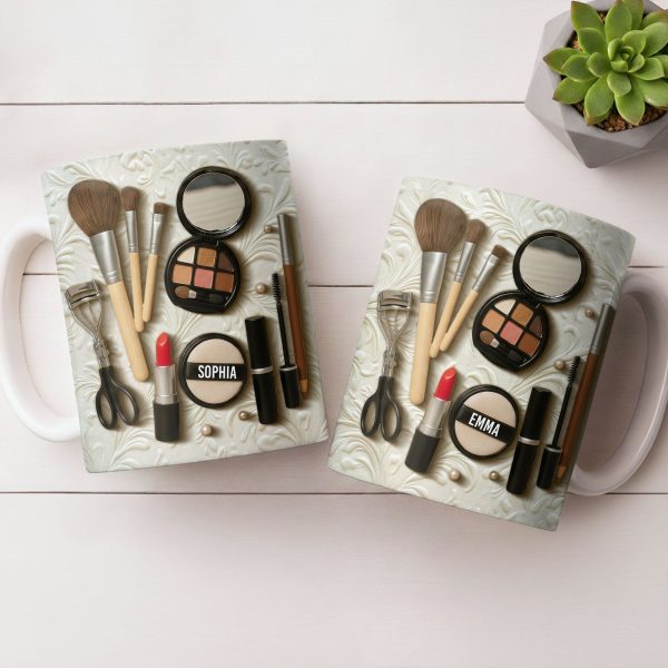 Specially Designed Makeup Lover's Mug With Lipstick And Brushes - Personalized Custom Coffee Mug - HOB006_MG