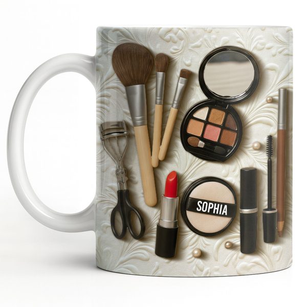 Specially Designed Makeup Lover's Mug With Lipstick And Brushes - Personalized Custom Coffee Mug - HOB006_MG