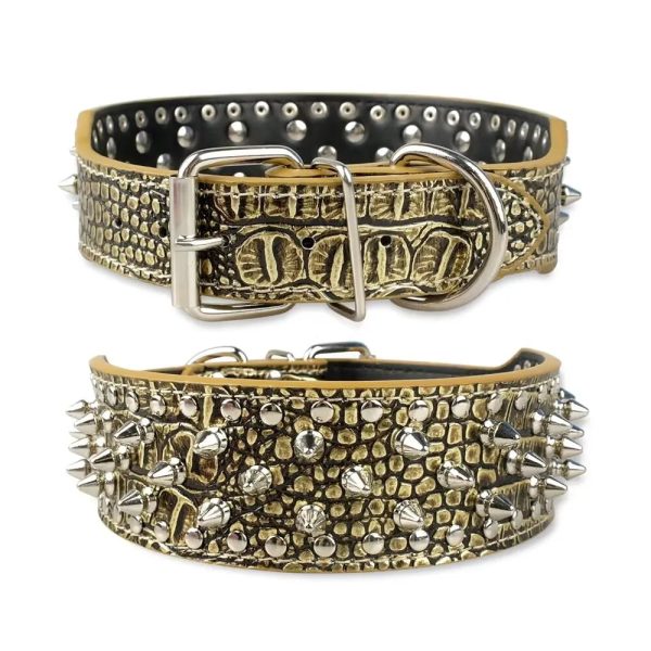 Spiked Studded Dog Collar with Traction Rope Adjustable Fit