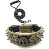 Spiked Studded Dog Collar with Traction Rope Adjustable Fit