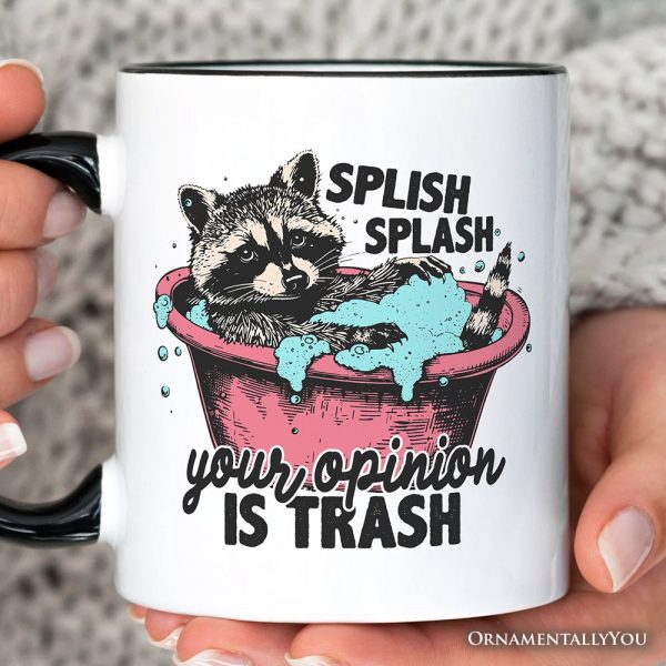 Splish Splash Your Opinion Is Trash Raccoon Personalized Mug, Humor Vintage Meme Gift with Custom Name