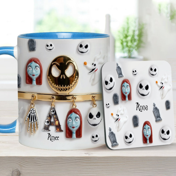 Spooky Charater With Name Letter - Personalized Accent Mug - Gift For Movie Fans NL122