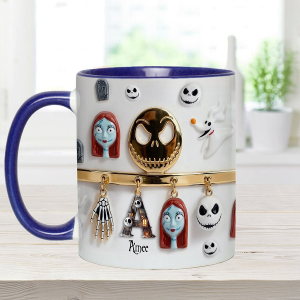 Spooky Charater With Name Letter - Personalized Accent Mug - Gift For Movie Fans NL122