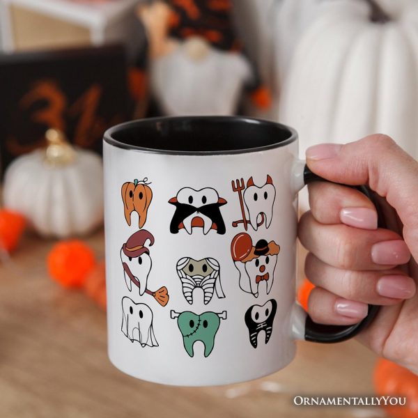 Spooky Halloween Dentist Personalized Mug, Teeth Monster Gift for Dental Crew with Custom Name
