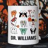 Spooky Halloween Dentist Personalized Mug, Teeth Monster Gift for Dental Crew with Custom Name