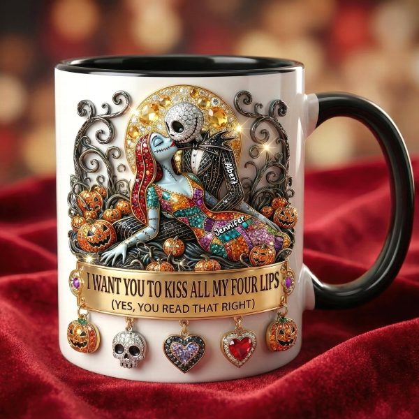 Spooky I Want To Kiss All My Four Lips - Personalized Accent Mug - Gift For Couple, Fan Movies HH01