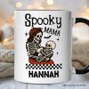 Spooky Mama Skeleton Halloween Personalized Mug, Momster Retro Checkered Gift with Custom Name