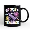 Spooky Teacher Neon Ghost Personalized Mug, Retro Halloween Gift with Custom Name for Educators