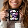 Spooky Teacher Neon Ghost Personalized Mug, Retro Halloween Gift with Custom Name for Educators