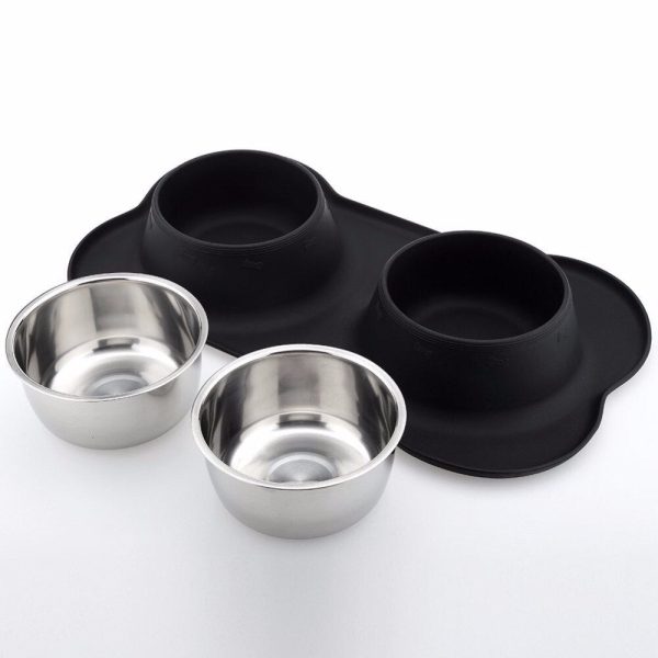 Stainless Steel Non-Skid Dog Bowls With Silicone Mat