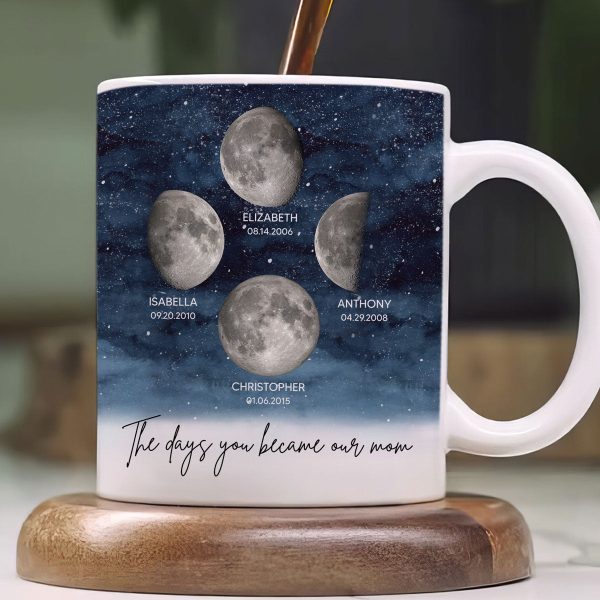 Starry Night Custom Birth Moon Phase The Day You Became Mom Personalized Mug, Gift