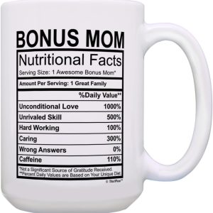 Stepmom Nutritional Facts Coffee Mug Funny Gift for Stepmom from Stepdaughter Stepson Kids, Mothers Day Birthday Gift