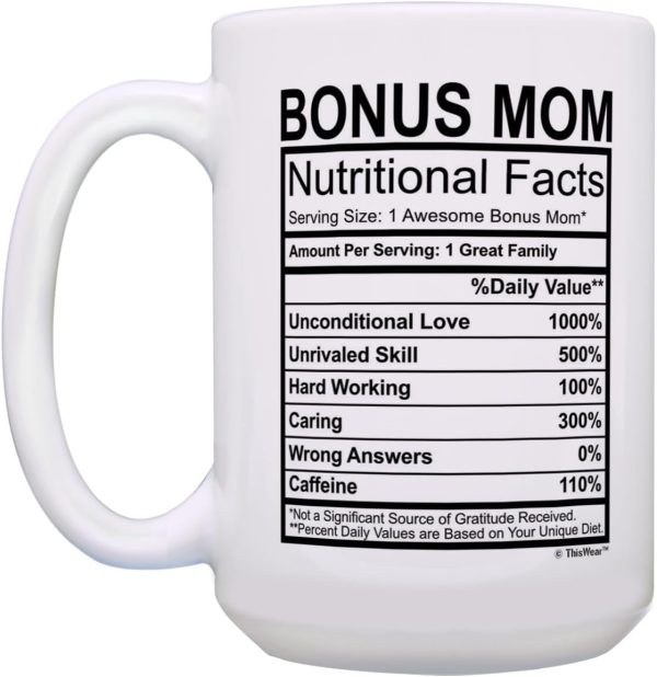Stepmom Nutritional Facts Coffee Mug Funny Gift for Stepmom from Stepdaughter Stepson Kids, Mothers Day Birthday Gift
