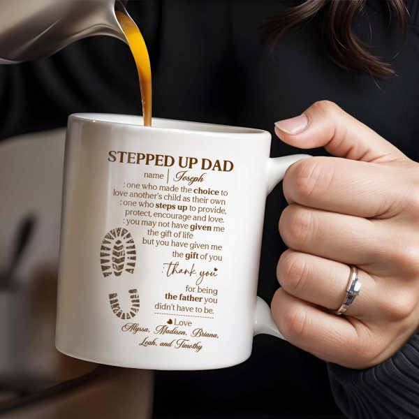Stepped Up Dad Love and Encouragement Footprints Mug - Personalized Custom Coffee Mug - DAD026_MG