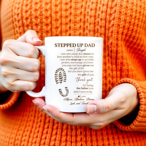 Stepped Up Dad Love and Encouragement Footprints Mug - Personalized Custom Coffee Mug - DAD026_MG
