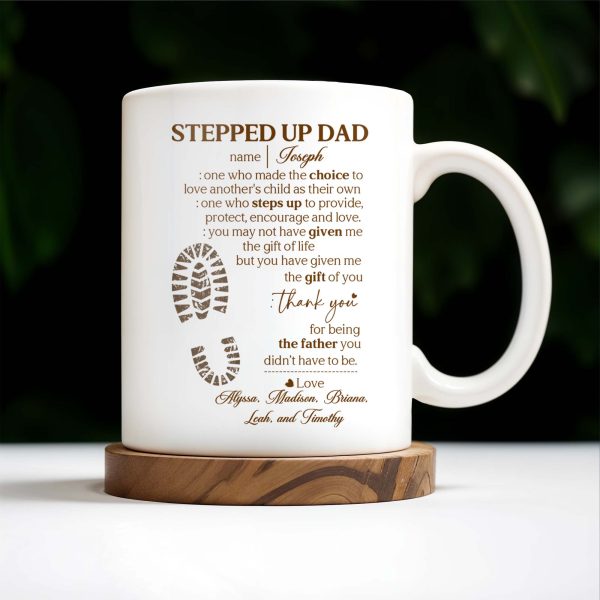 Stepped Up Dad Love and Encouragement Footprints Mug - Personalized Custom Coffee Mug - DAD026_MG