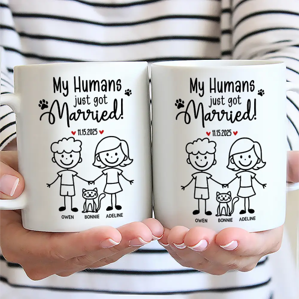 Stick Figures My Humans Are Getting Engaged Married - Personalized Mug