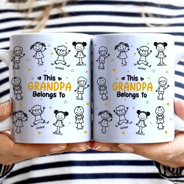 Stick Figures This Grandpa Grandma Belongs To Kids Pet - Personalized White Edge-to-Edge Mug