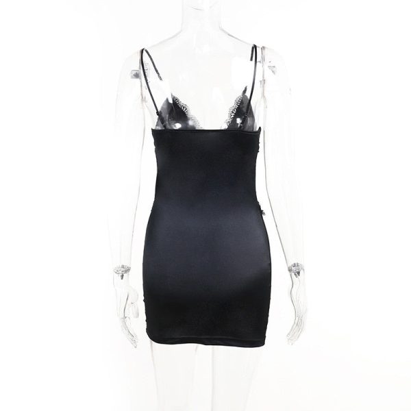 Strap Deep V Lace Backless Mini Dress