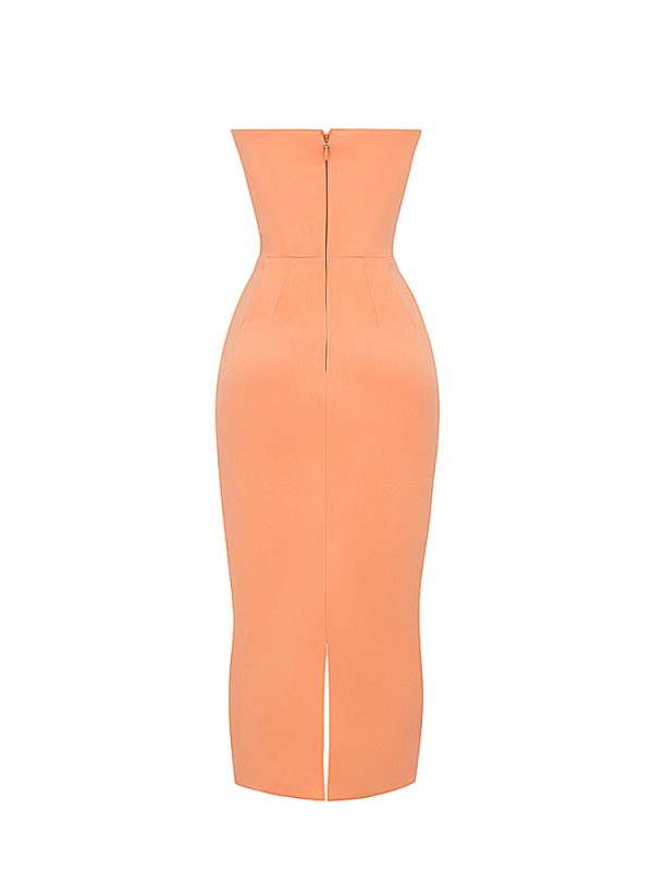 Strapless Corset Ruched Peaked Neck Midi Dress