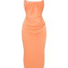 Strapless Corset Ruched Peaked Neck Midi Dress