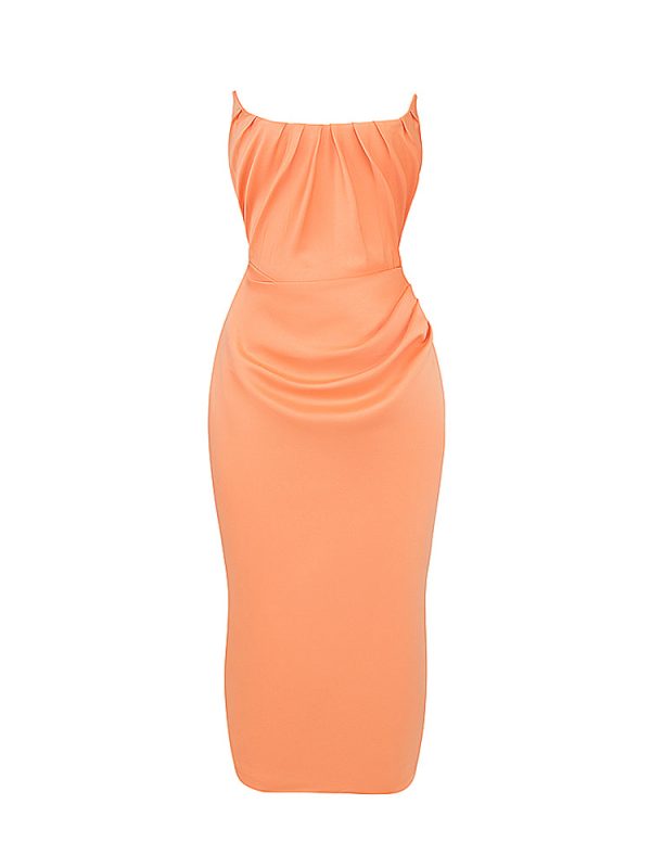 Strapless Corset Ruched Peaked Neck Midi Dress