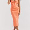 Strapless Corset Ruched Peaked Neck Midi Dress