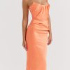 Strapless Corset Ruched Peaked Neck Midi Dress