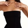 Strapless Feather Trim Midi Prom Black Dress
