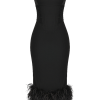 Strapless Feather Trim Midi Prom Black Dress