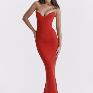 Strapless Sweetheart Neckline Bodycon Maxi Dress