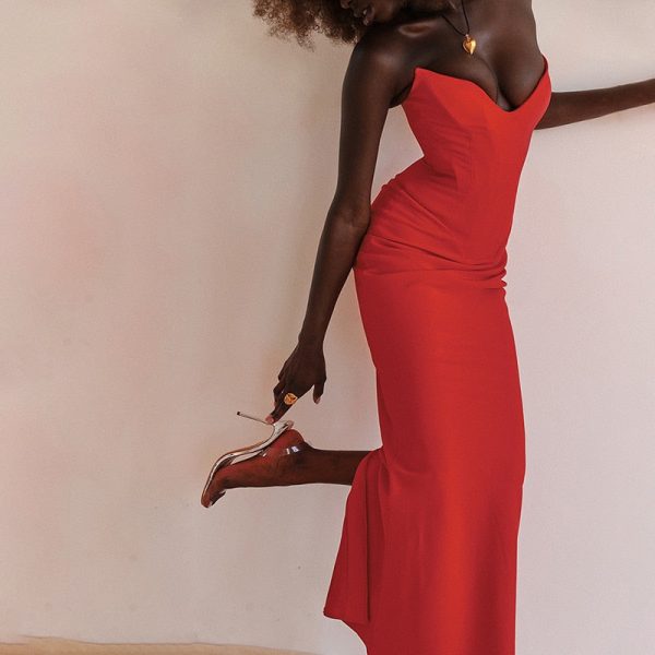 Strapless Sweetheart Neckline Bodycon Maxi Dress