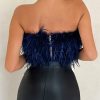 Strapless Women Feather Bandeau Crop Top