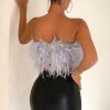 Strapless Women Feather Bandeau Crop Top