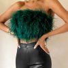 Strapless Women Feather Bandeau Crop Top