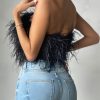 Strapless Women Feather Bandeau Crop Top