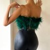 Strapless Women Feather Bandeau Crop Top