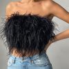 Strapless Women Feather Bandeau Crop Top