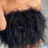 Strapless Women Feather Bandeau Crop Top