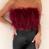 Strapless Women Feather Bandeau Crop Top