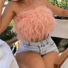 Strapless Women Feather Bandeau Crop Top