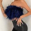 Strapless Women Feather Bandeau Crop Top